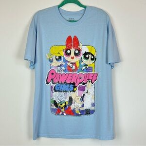 Powerpuff Girls Cartoon Network Distressed Light Blue Graphic Tee Shirt XL